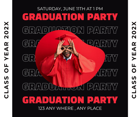 Plantilla de diseño de Estudiante afroamericano vestido de rojo en la graduación Facebook 