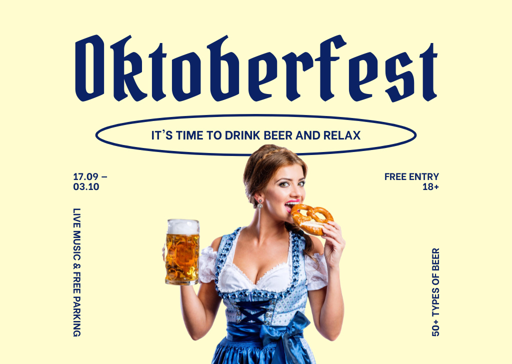 Plantilla de diseño de Oktoberfest Event Announcement With National Costume Flyer A6 Horizontal 