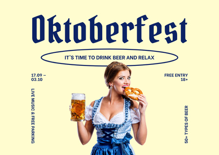 Oktoberfest-tapahtumailmoitus kansallispuvulla Flyer A6 Horizontal Design Template