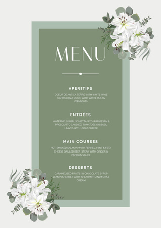 Green Floral Minimalist Wedding Menu – шаблон для дизайна