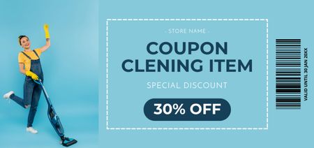 Platilla de diseño Happy Housewife on Cleaning Item Blue Coupon Din Large