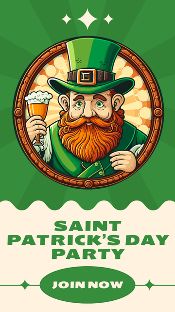 Bearded Man St. Patrick's Day Party Announcement Instagram Story Design Template