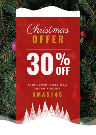 Christmas Offer Decorated Fir Tree Flayer Design Template
