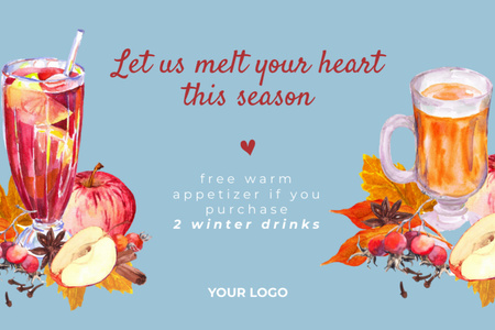 Platilla de diseño Offer of Winter Drinks with Illustration of Beverages Postcard 4x6in