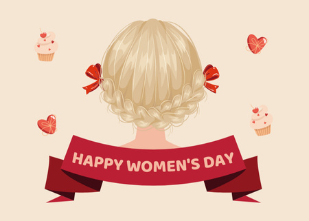 Women's Day Greeting with Cute Female Hairstyle Postcard 5x7in Design Template