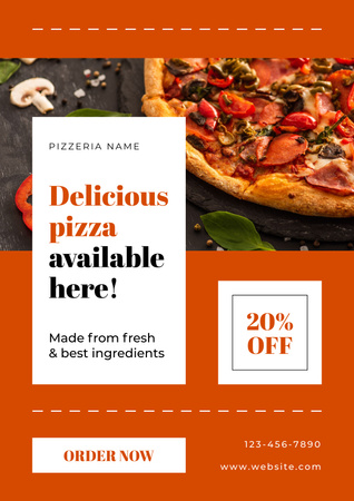 Order Delicious Pizza on Orange Poster Design Template