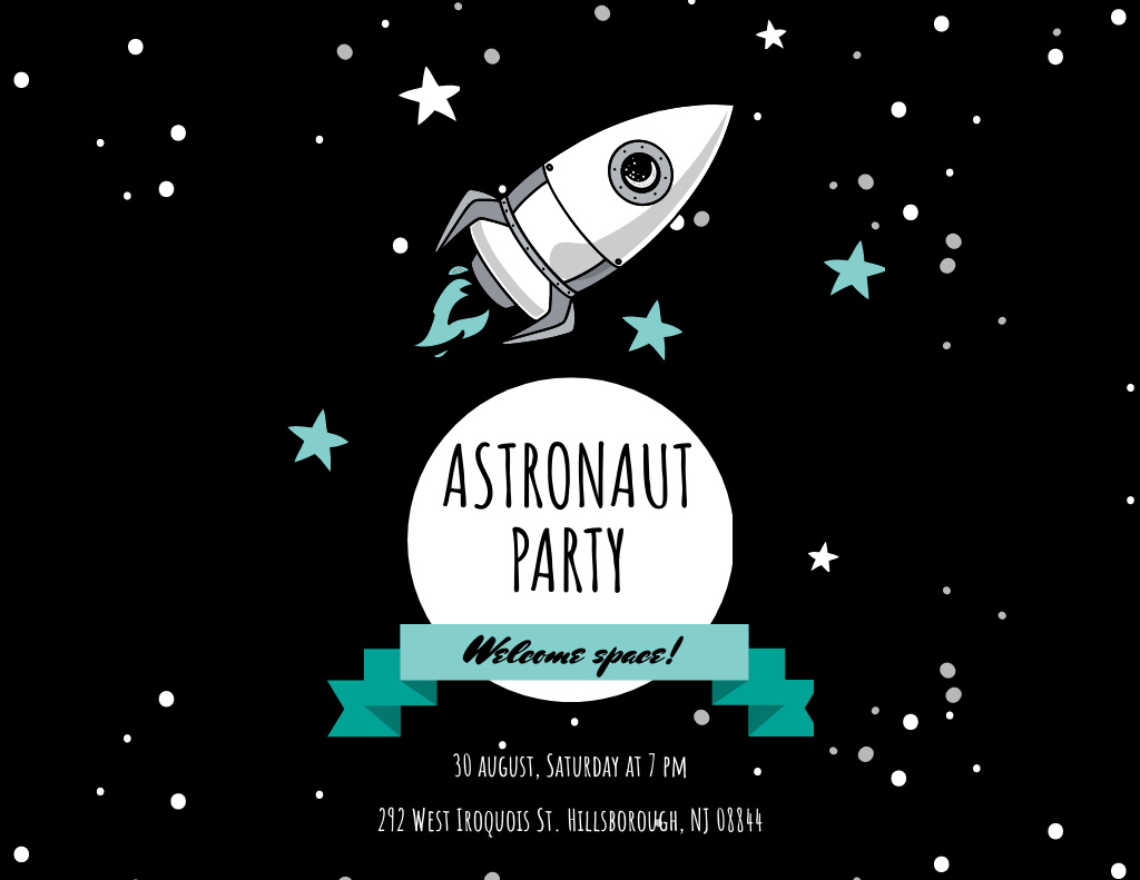 Lovely Astronaut Party With Rocket in Space Flyer 8.5x11in Horizontal Πρότυπο σχεδίασης