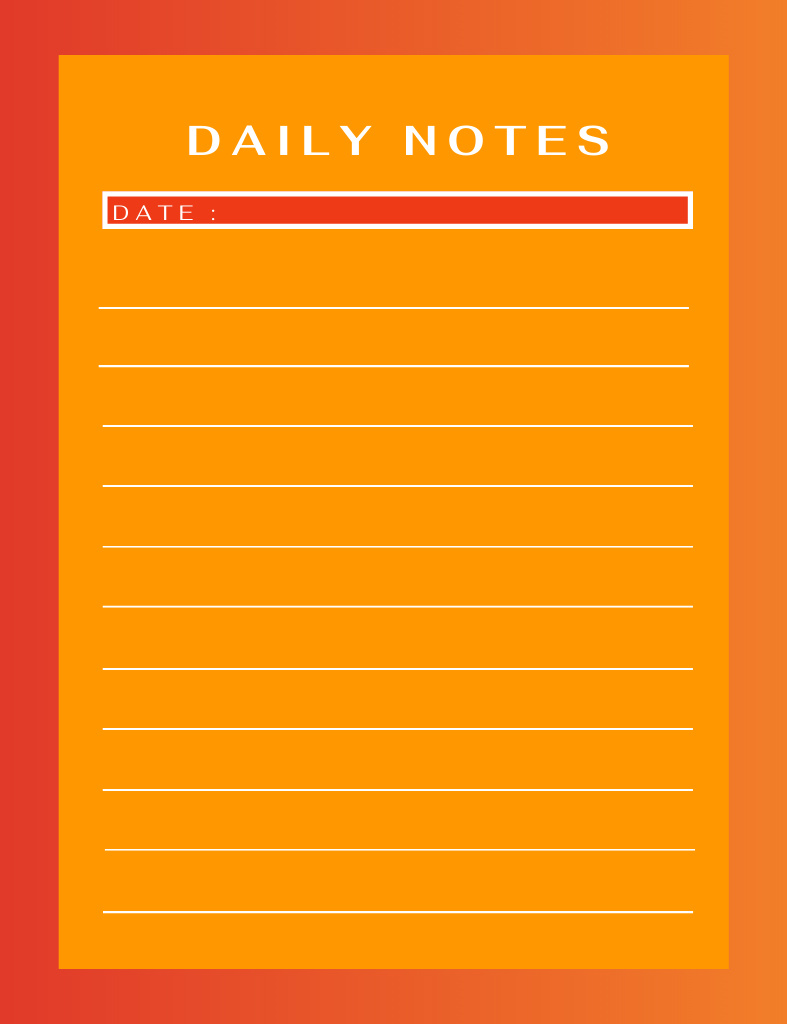 Designvorlage Bright Orange Daily to-Do List And Notes für Notepad 107x139mm