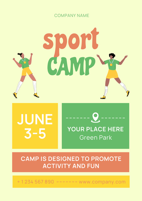 Sports Camp Invitation with Cartoon Athletes Posterデザインテンプレート