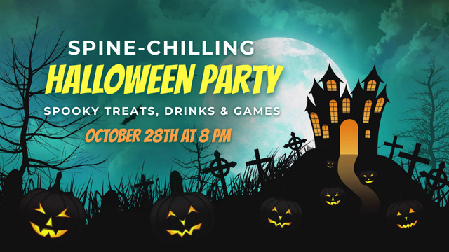 Ontwerpsjabloon van Full HD video van Bone-chilling Halloween Party Announcement With Haunted House