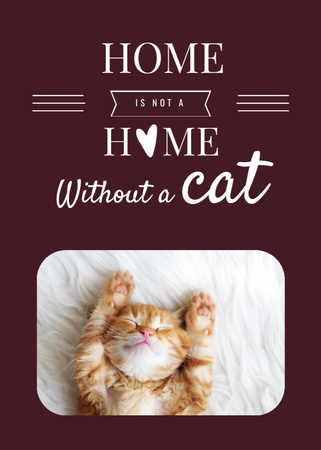 Cute Сat Sleeping At Home on Maroon Postcard 5x7in Vertical Design Template