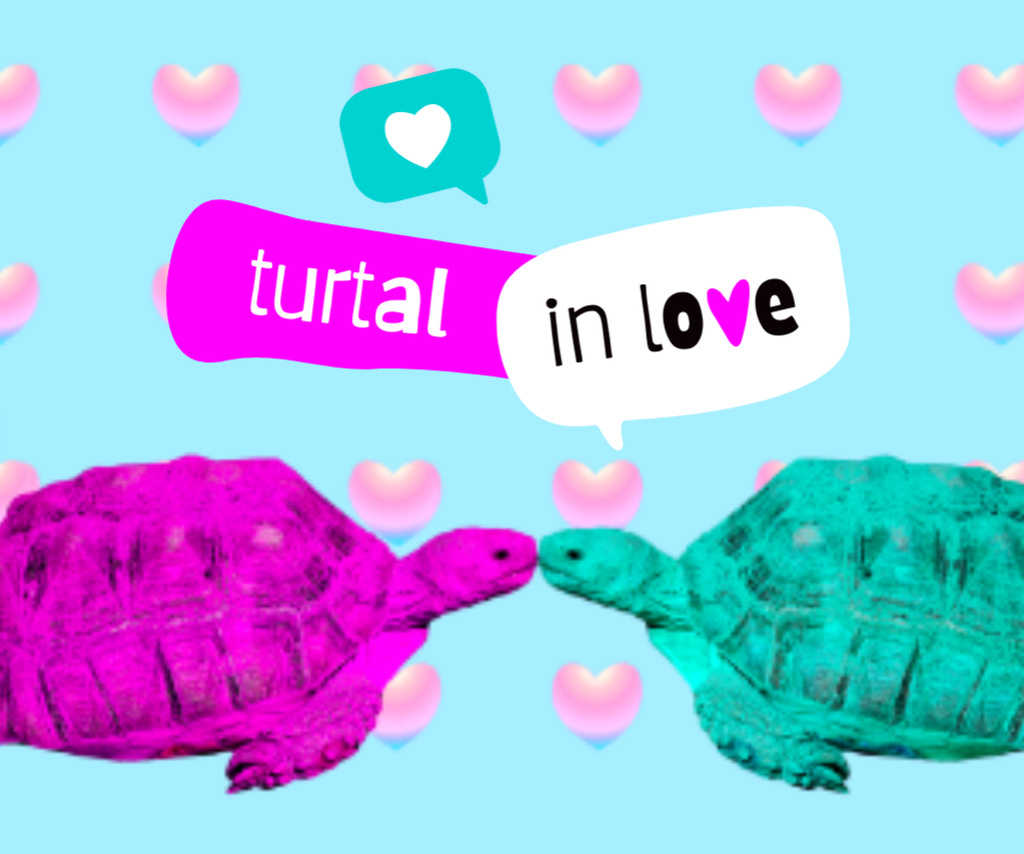 Cute Illustration with Kissing Turtles Medium Rectangleデザインテンプレート
