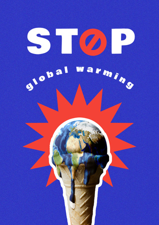 Global Warming Awareness with Melting Planet Poster Tasarım Şablonu