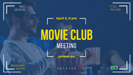 Запрошення в кіно-клуб людей, які дивляться кіно в 3d FB event cover – шаблон для дизайну