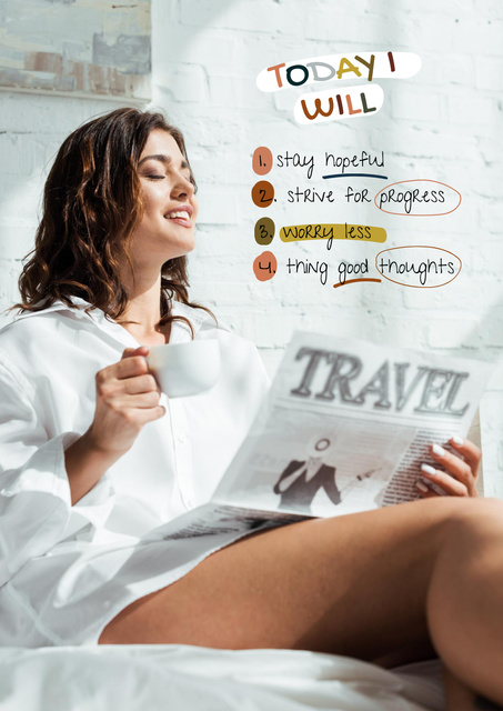 Mental Health Inspiration with Woman reading Magazine Poster Modelo de Design