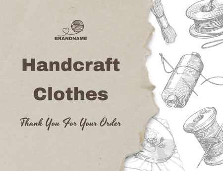 Handcraft Clothes Offer With Threads Thank You Card 5.5x4in Horizontal Design Template