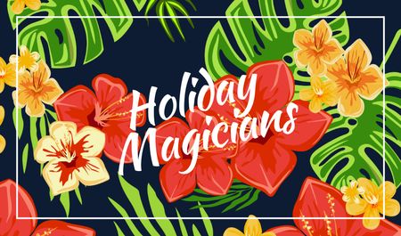 Holiday Organization with Flowers in Tropical Forest Business card Design Template