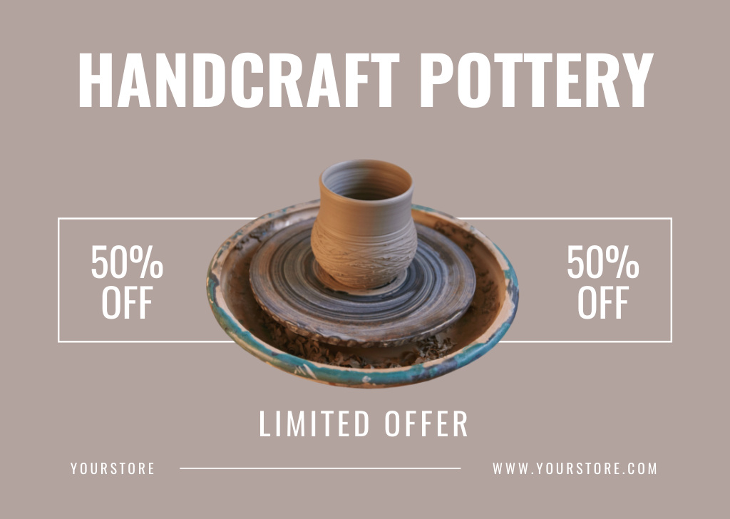 Handcraft Pottery With Discount Limited Offer Card Modelo de Design