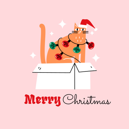 Funny Cat in Garland on Christmas Animated Post Tasarım Şablonu