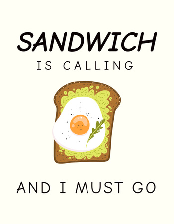 Illustration of Sandwich with Fried Egg T-Shirt Design Template