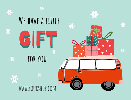 Car Delivering Christmas Gifts Illustration Postcard 4.2x5.5in – шаблон для дизайна