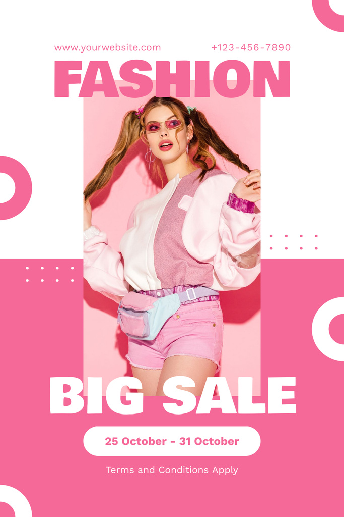 Big Fashion Sale Ad with Teen Style Dressed Woman Pinterest Modelo de Design