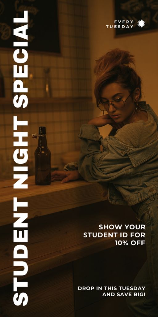 Student Night with Big Savings on Drinks Graphic Design Template