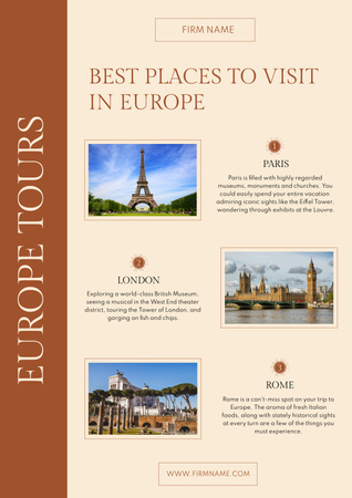 Places to Visit in Europe Poster Šablona návrhu