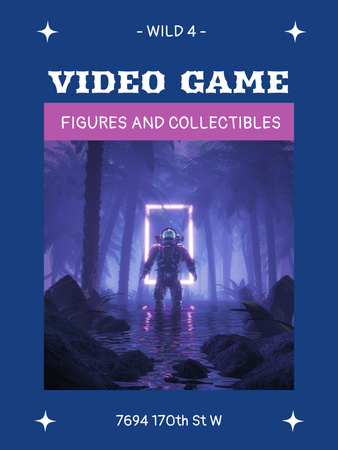 Video Game Figures Ad with Neon World Poster 36x48in Design Template