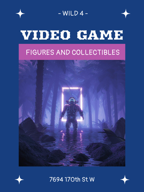 Plantilla de diseño de Video Game Figures Ad with Neon World Poster 36x48in 