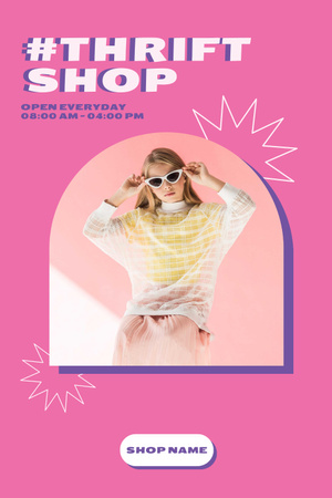 Template di design Retro woman for thrift shop pink Pinterest