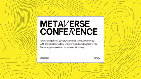 Oznámení konference Metaverse na žlutém vzoru FB event cover Šablona návrhu