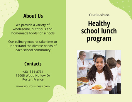 School Food Ad with Pupils in Canteen Brochure 8.5x11in Bi-fold Design Template