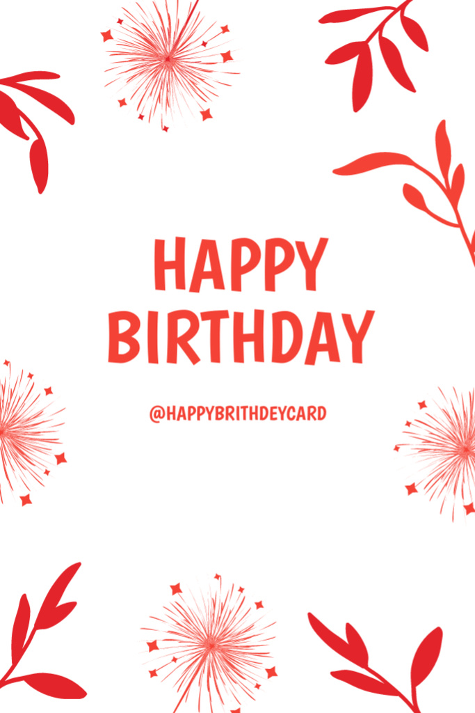 Happy Birthday Greeting with Bright Red Flowers Postcard 4x6in Vertical Design Template