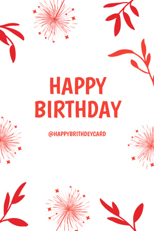 Happy Birthday Greeting with Red Flowers Postcard 4x6in Vertical Design Template