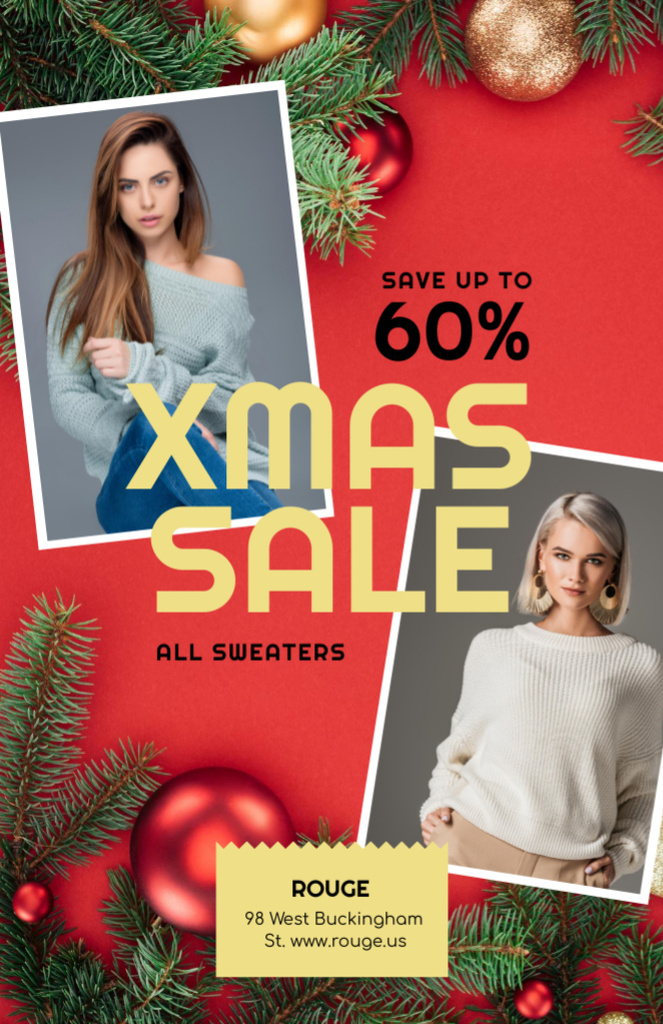 Ontwerpsjabloon van Flyer 5.5x8.5in van Beneficial Christmas Sale Offer With Sweaters In Red