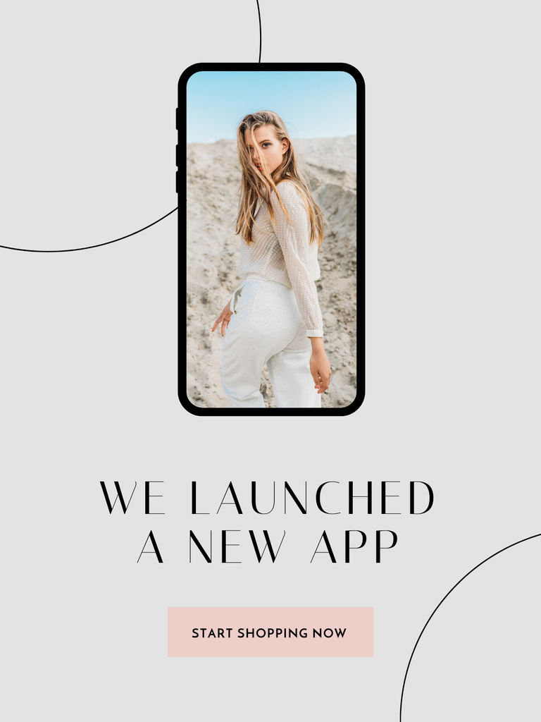 Fashion App with Stylish Woman on screen Poster US Design Template
