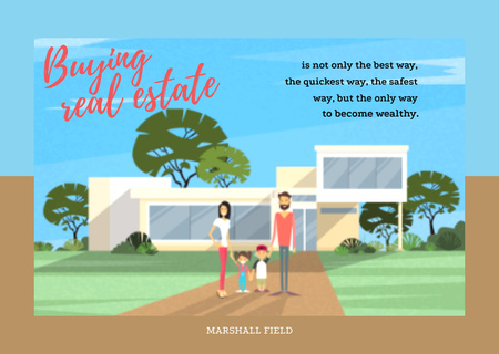 Real Estate Ad with Family in Front of Their House Postcard Design Template