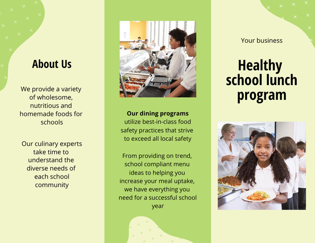Appetizing School Food Program Ad with Pupils in Canteen Brochure 8.5x11in Z-fold – шаблон для дизайна