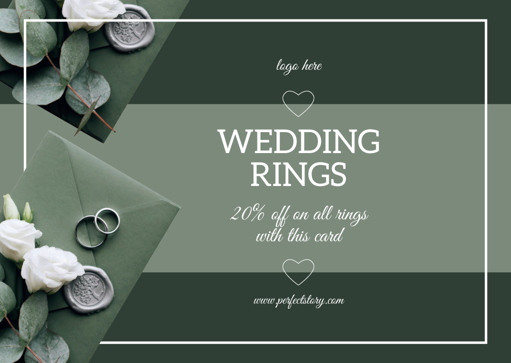 Wedding Rings on Green Envelope Card Modelo de Design