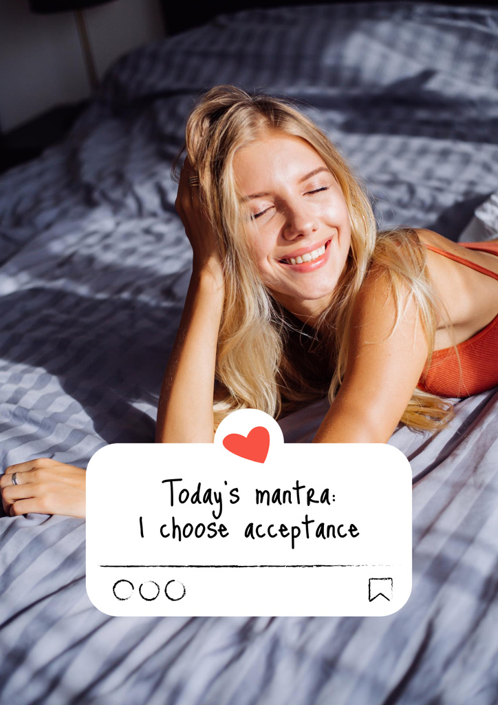 Mental Health Inspiration with Happy Woman in Bed Poster Design Template