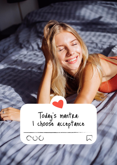 Designvorlage Mental Health Inspiration with Happy Woman in Bed für Poster