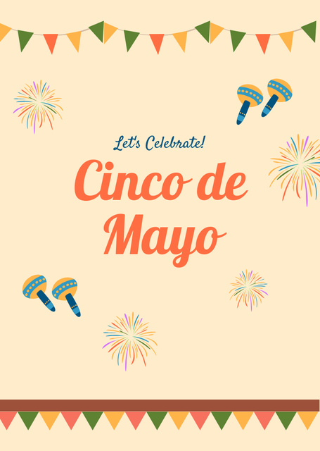 Cinco De Mayo Holiday Celebration With Maracas Postcard A6 Vertical Design Template