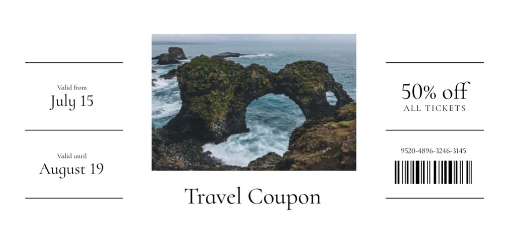Designvorlage Sale of Travel Tour to Rocky Coastline für Coupon Din Large