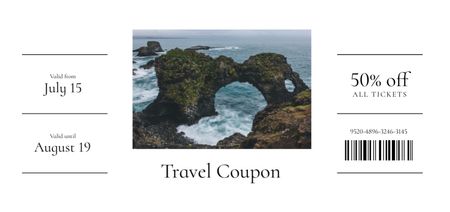 Platilla de diseño Travel Offer with Scenic Landscape of Ocean Rock Coupon Din Large