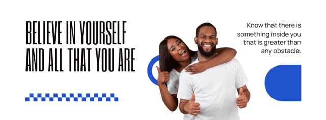 Modèle de visuel Inspirational Phrase about Believing in Yourself with Happy Couple - Facebook cover