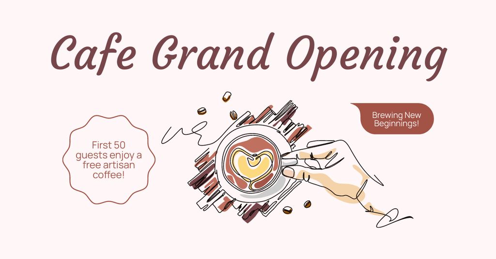 Cafe Grand Opening With Cute Illustration Facebook AD Πρότυπο σχεδίασης