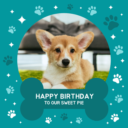 Saudação de aniversário para um cachorro em azul verde Instagram Modelo de Design
