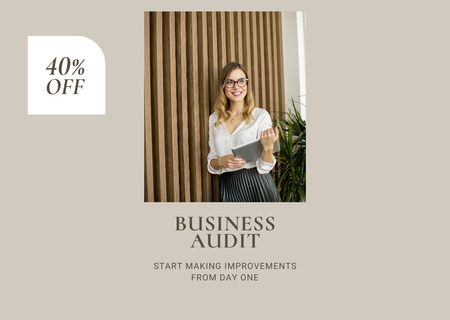Business Audit Services Ad Confident Businesswoman Flyer A6 Horizontal Design Template