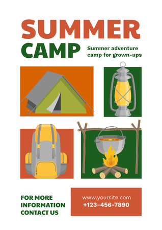 Enthralling Summer Camp Announcement With Tent Poster A3 Πρότυπο σχεδίασης